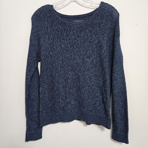 Aeropostale Womens Sweater Blue Heathered Loose Knit Scoop Neckline Size S LNC - Picture 1 of 6